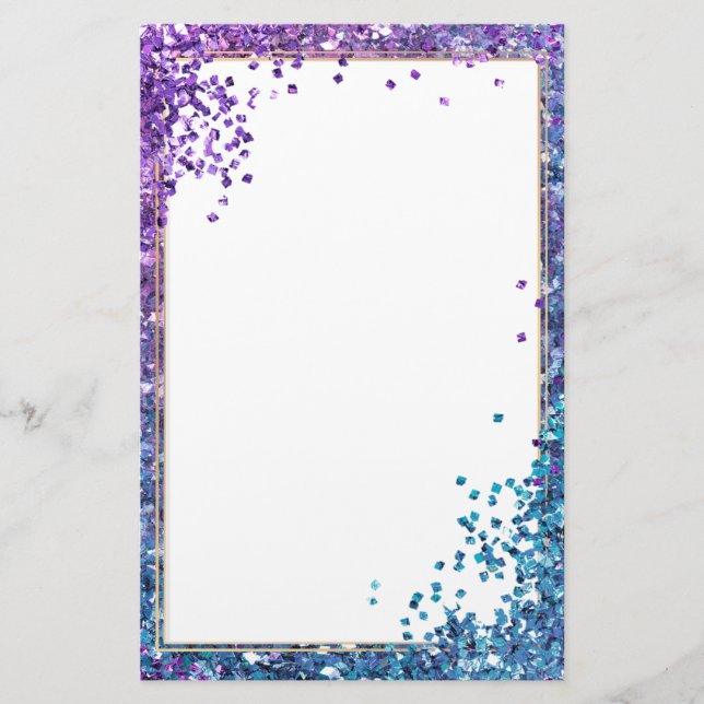 Elegant glitter blue purple stationery 5.5" x 8.5" (Front)