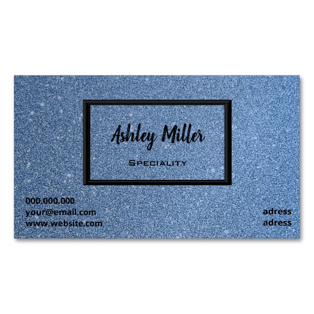 Elegant glitter blue sky business card magnet (Front)