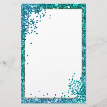 Elegant Glitter Blue Stationery 5.5" X 8.5" by aquachild at Zazzle