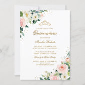 Elegant Glitter Blush Gold Floral Quinceanera Invitation (Front)