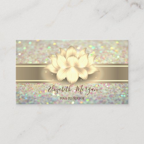 Elegant Glitter BokehGold Stripe Yoga Lotus Business Card