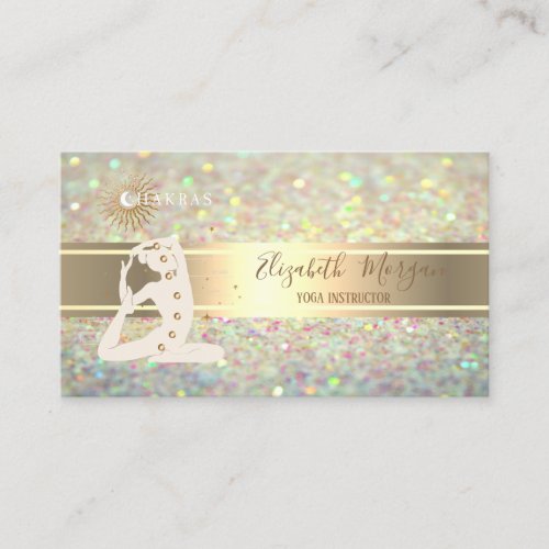 Elegant Glitter BokehGold Stripe Yoga Silhouette Business Card