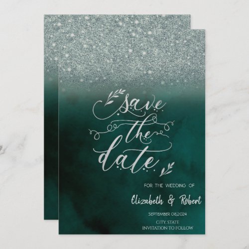 Elegant Glitter Bokeh Green  Save The Date