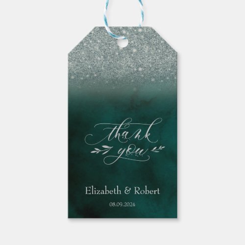 Elegant Glitter Bokeh Green Thank You Card Gift Tags