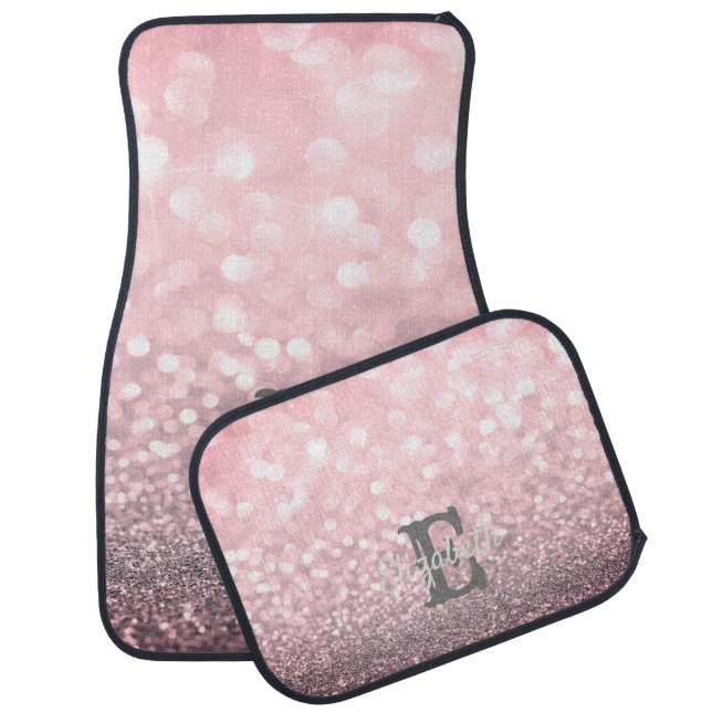 Elegant Glitter Bokeh Monogram Car Floor Mat (Set)