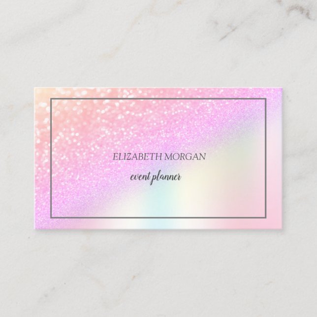 Elegant  Glitter Bokeh Ombre,Frame Holographic Business Card (Front)