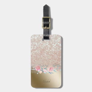 Elegant Glitter Bokeh Ombre, Watercolor Flowers Luggage Tag