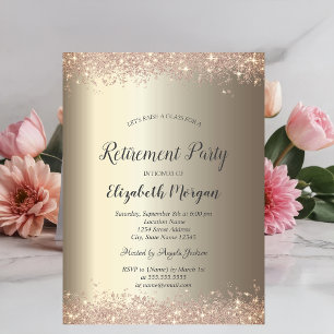 Elegant Glitter Border Champagne Retirement Invitation