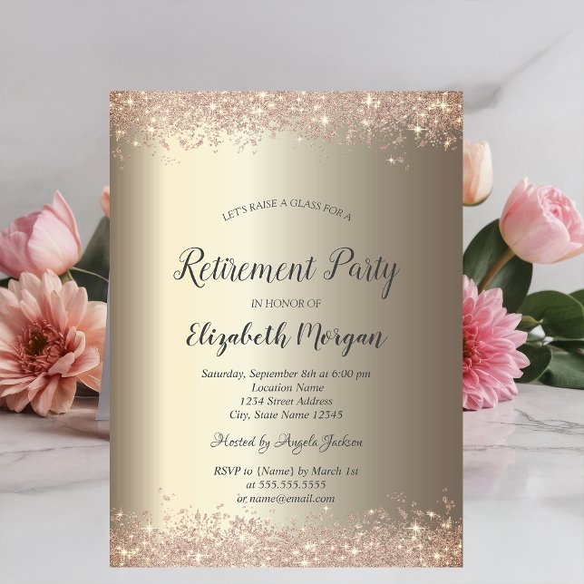 Elegant Glitter Border Champagne Retirement  Invitation (Creator Uploaded)