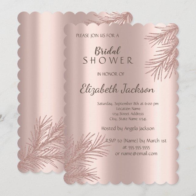 Elegant Glitter Branch Rose Gold Bridal Shower  Invitation (Front/Back)