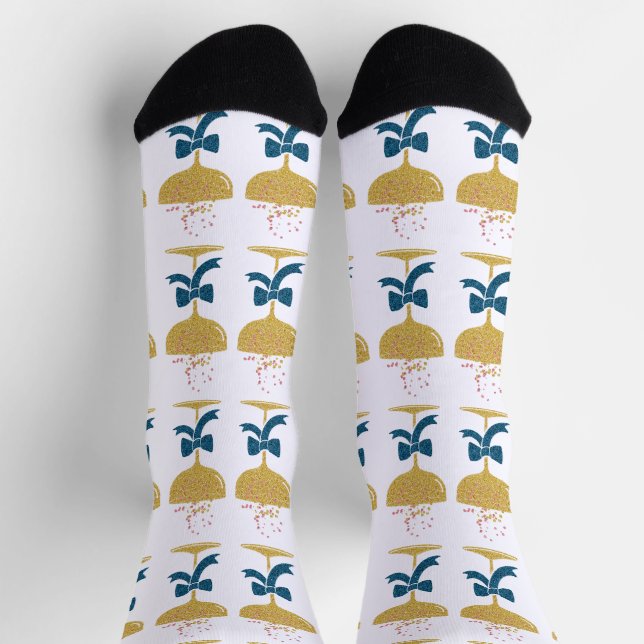 Elegant Glitter Champagne Glass & Glitter Blue Bow Socks (Top)