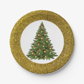 Elegant Glitter Christmas Tree Paper Plate