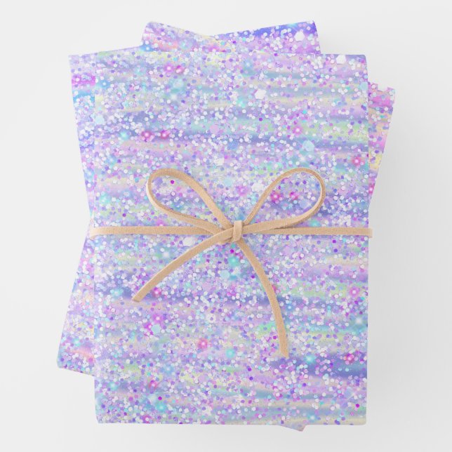 Elegant Glitter Confetti Holographic Trendy Girly Wrapping Paper Sheets (In situ)