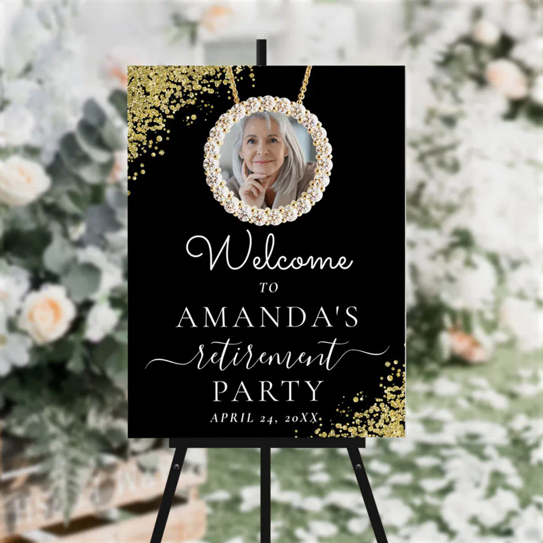 Elegant Glitter Custom Photo Retirement Welcome  F Foam Board (Creator Uploaded)