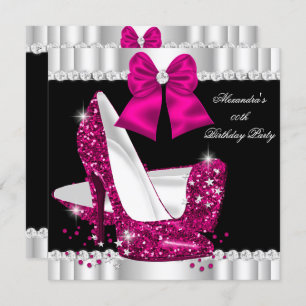 Elegant Glitter Deep Pink Glamour High Heels Invitation