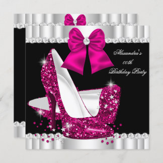 Elegant Glitter Deep Pink Glamour High Heels Invitation