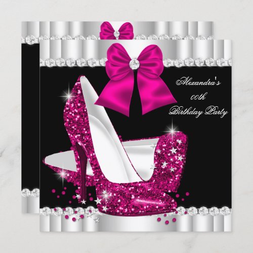 Elegant Glitter Deep Pink Glamour High Heels Invitation