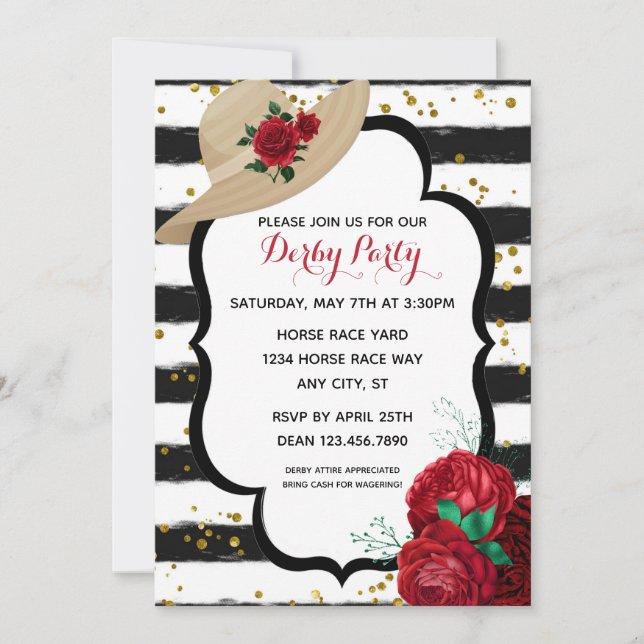 Elegant Glitter Derby Hat Racing Party Invitation (Front)
