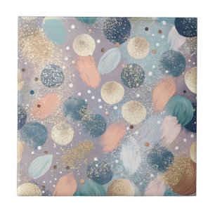 Elegant Glitter Dot & Brushstroke Abstract Ceramic Tile