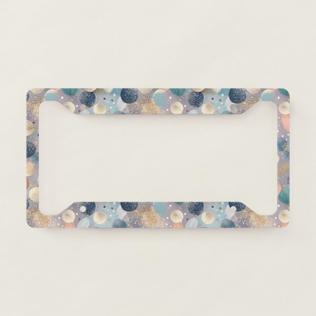 Elegant Glitter Dot & Brushstroke Abstract License Plate Frame (Front)
