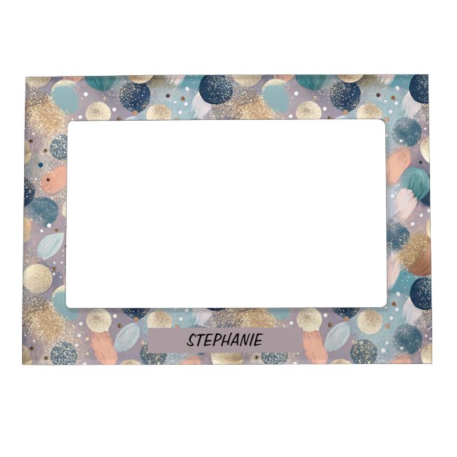 Elegant Glitter Dot & Brushstroke Abstract Magnetic Frame (Front)