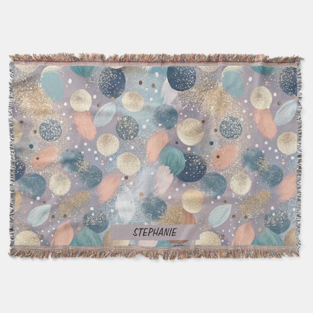 Elegant Glitter Dot & Brushstroke Abstract Throw Blanket (Front)