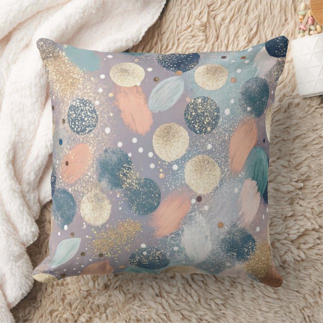 Elegant Glitter Dot & Brushstroke Abstract Throw Pillow (Blanket)