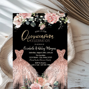 Elegant Glitter Dress Chic Roses Quinceanera Invitation