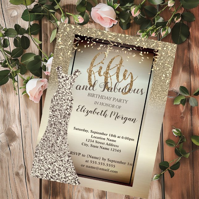 Elegant Glitter Dress,Confetti 50th Birthday Party Invitation (Creator Uploaded)