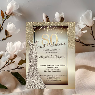 Elegant Glitter Dress,Confetti 80th Birthday Party Invitation