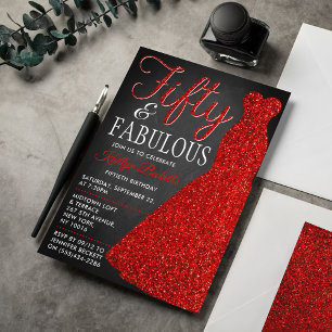 Elegant Glitter Dress Fifty & Fabulous Birthday Invitation