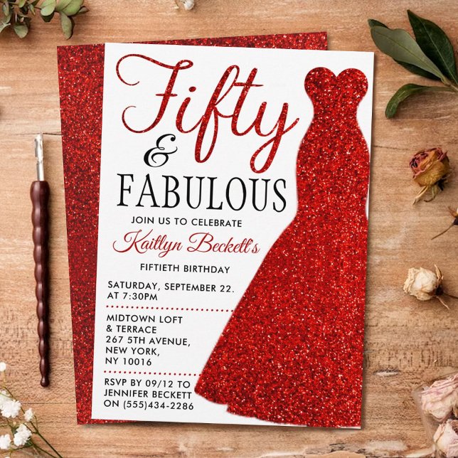 Elegant Glitter Dress | Fifty & Fabulous Birthday Invitation (Creator Uploaded)
