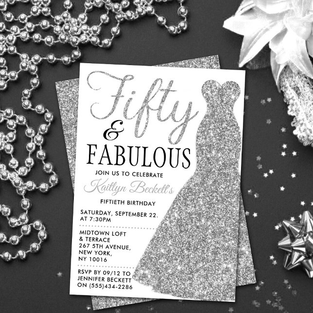 Elegant Glitter Dress | Fifty & Fabulous Birthday Invitation (Creator Uploaded)