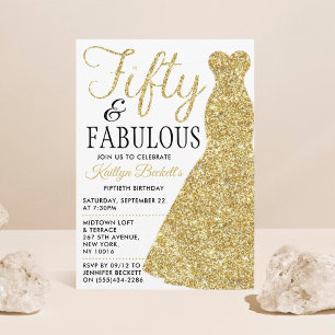 Elegant Glitter Dress Fifty & Fabulous Birthday Invitation