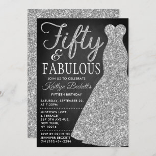 Elegant Glitter Dress Fifty & Fabulous Birthday Invitation