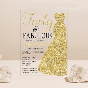 Elegant Glitter Dress Forty & Fabulous Birthday Acrylic Invitations