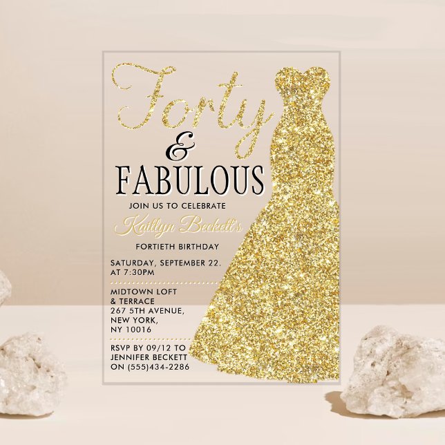 Elegant Glitter Dress | Forty & Fabulous Birthday Acrylic Invitations (Creator Uploaded)