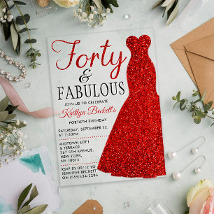 Elegant Glitter Dress Forty & Fabulous Birthday Acrylic Invitations