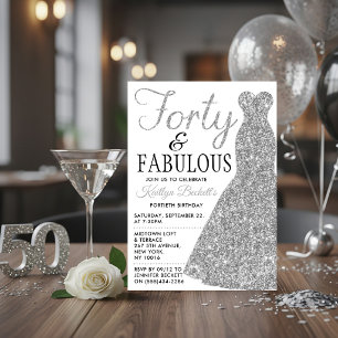 Elegant Glitter Dress Forty & Fabulous Birthday Invitation