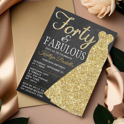 Elegant Glitter Dress  Forty  Fabulous Birthday Invitation