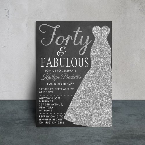 Elegant Glitter Dress  Forty  Fabulous Birthday Invitation