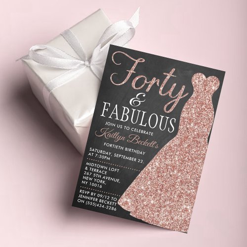 Elegant Glitter Dress  Forty  Fabulous Birthday Invitation