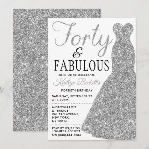 Elegant Glitter Dress   Forty & Fabulous Birthday Invitation