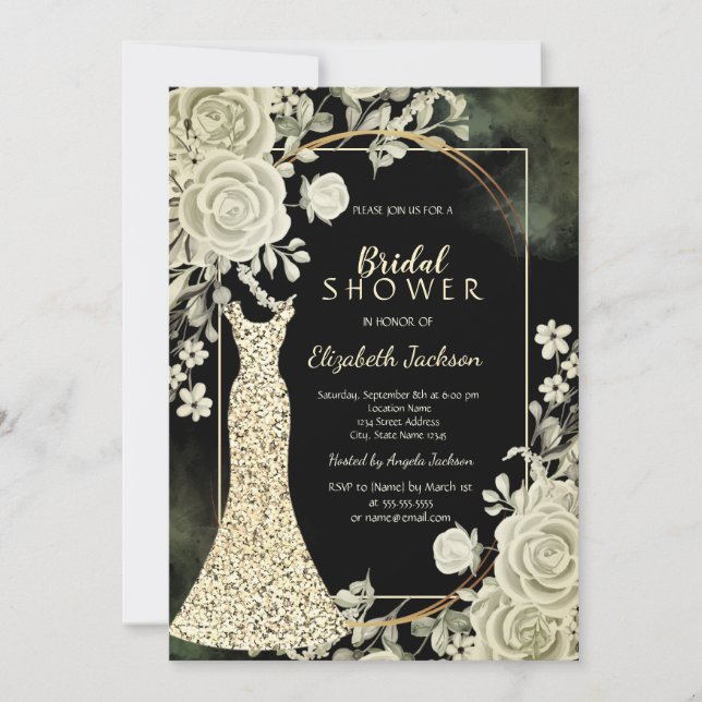 Elegant Glitter Dress Roses Bridal Shower  Invitation (Front)