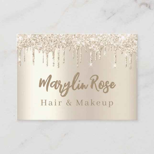 ELEGANT GLITTER DRIP CHIC CUSTOMIZABLE CHAMPAGNE BUSINESS CARD (Front)