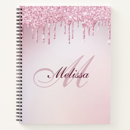elegant glitter drip trendy girly monogram notebook