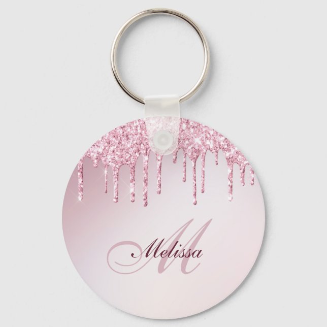 elegant glitter drip trendy girly personalized keychain (Front)