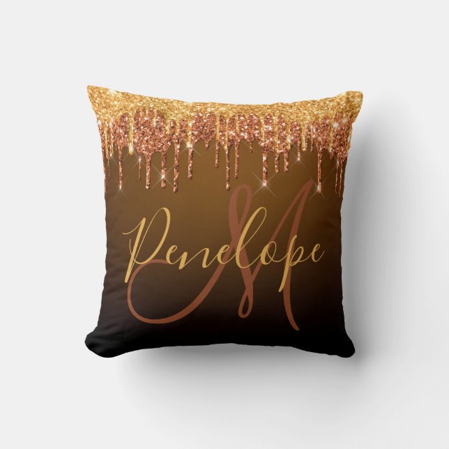Elegant Glitter Dripping Monogram  Throw Pillow (Front)