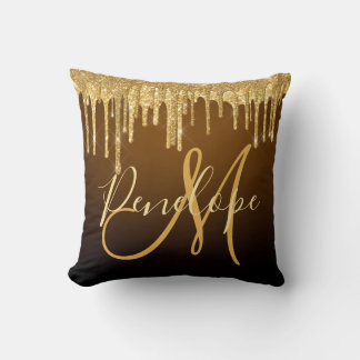 Elegant Glitter Dripping Monogram Throw Pillow