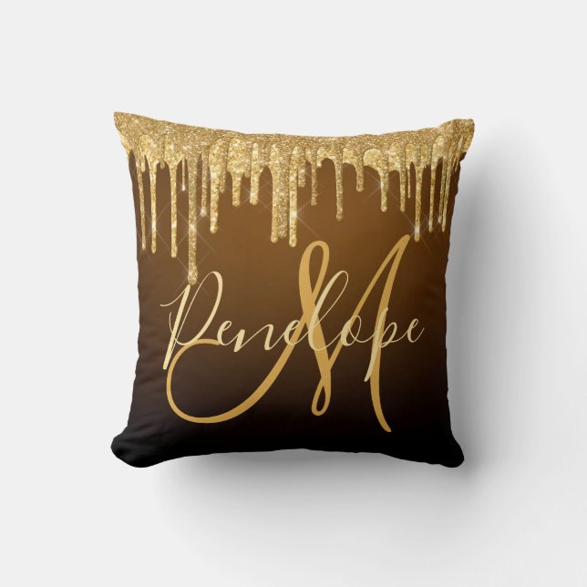 Elegant Glitter Dripping Monogram  Throw Pillow (Front)